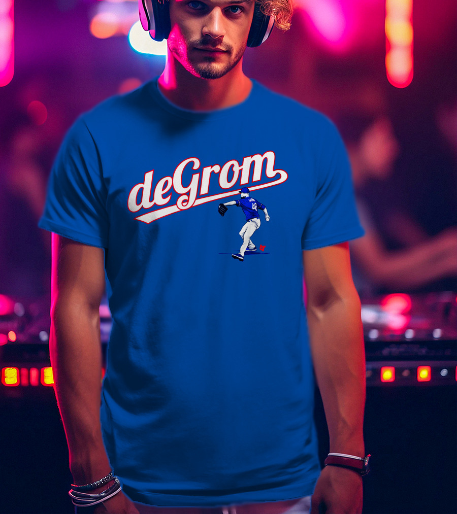 DeGrom Texas Pitching Action Logo Blue T-Shirt