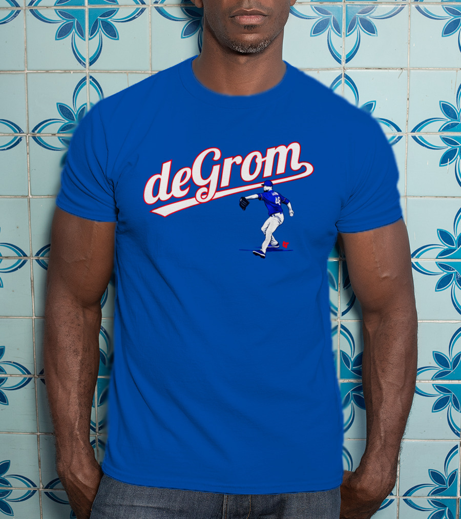 DeGrom Texas Pitching Action Logo Blue T-Shirt