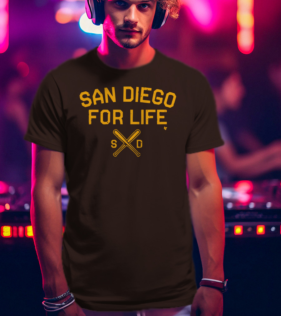 San Diego For Life SD Crossed Baseball Bats T-Shirt