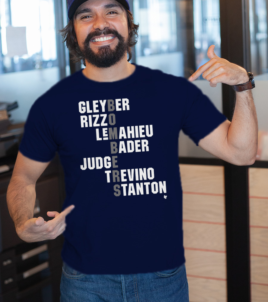 Yankees Bombers Player Names Gleyber Rizzo Judge LeMahieu Bader Trevino Stanton T-Shirt