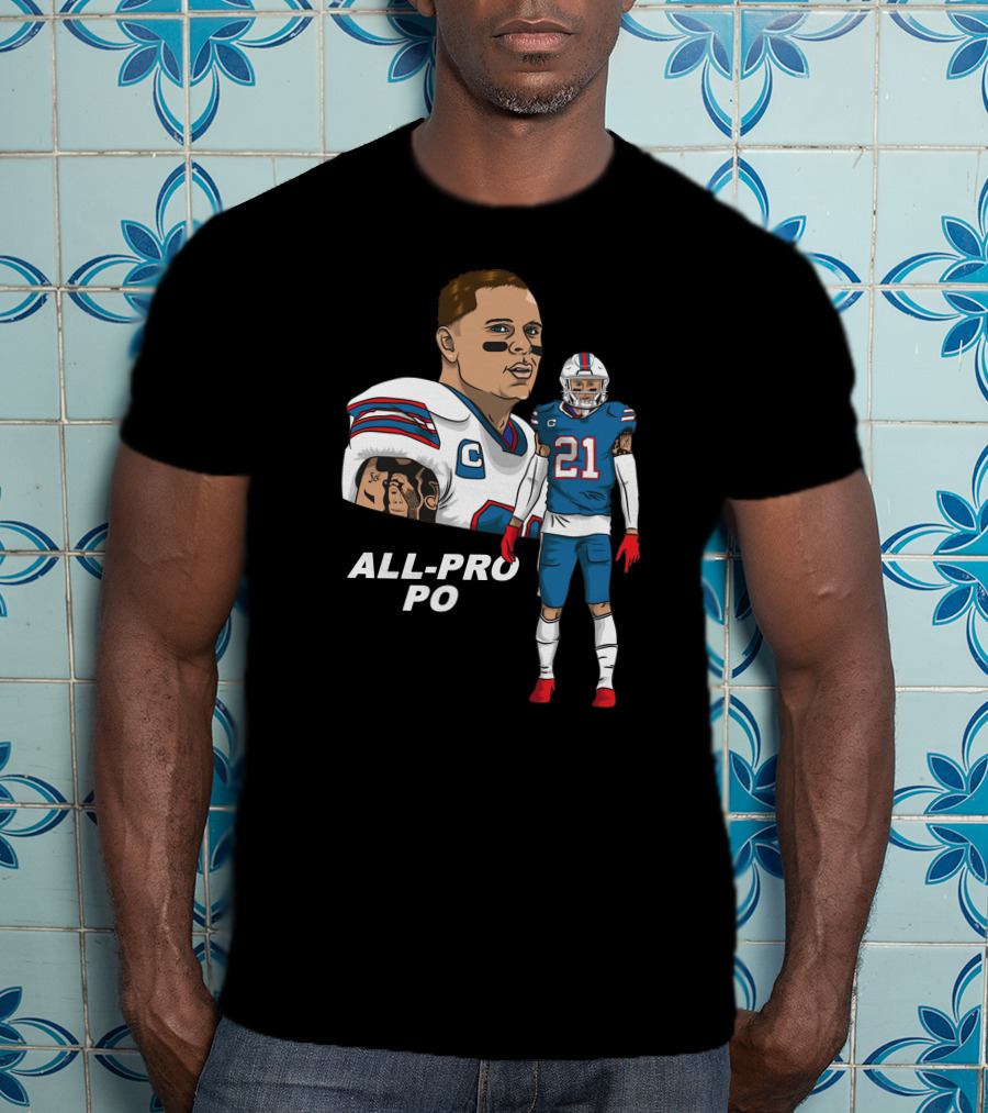 All Pro Po Football Player With Blue And Red Uniform T-Shirt