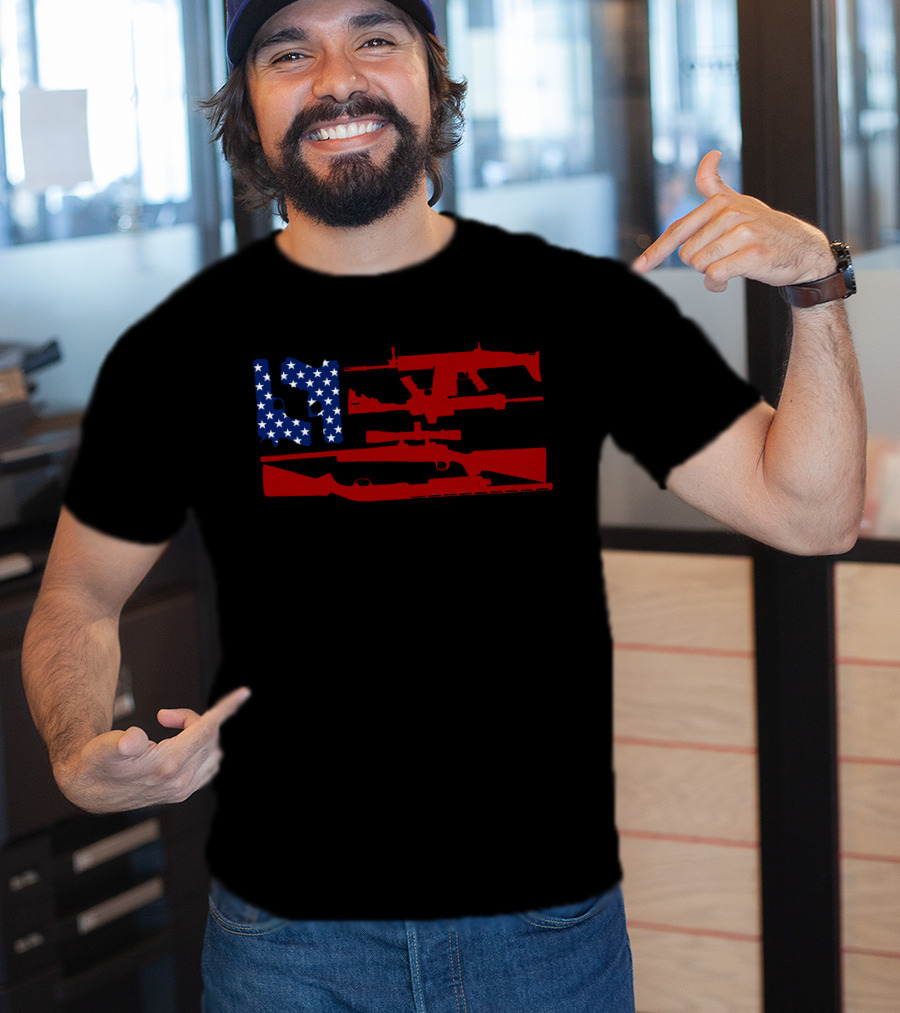 Guns And 69 American Flag Rifle T-Shirt
