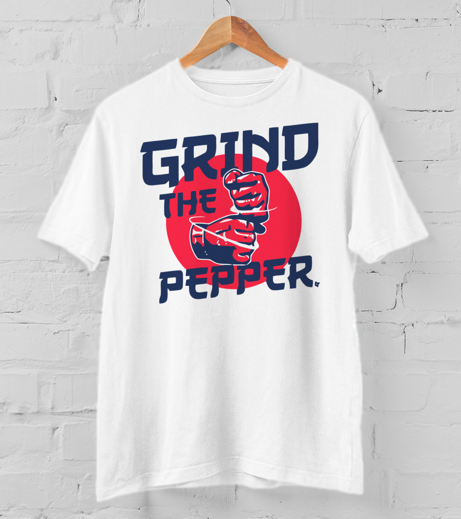 Grind The Pepper Japan Hand Gesture Red Circle Background T-Shirt