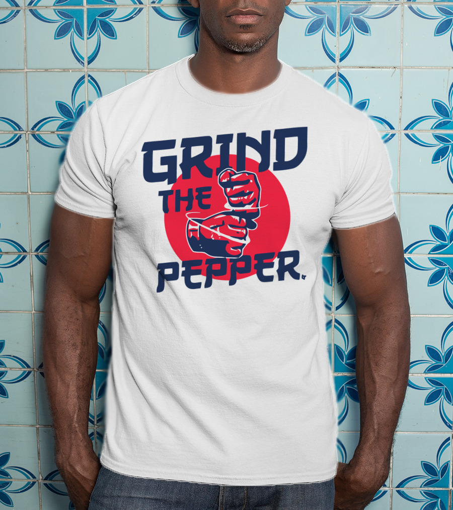Grind The Pepper Japan Hand Gesture Red Circle Background T-Shirt