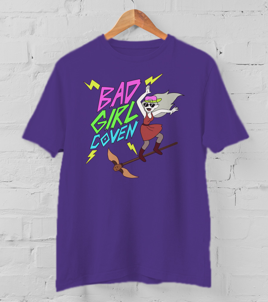 Bad Girl Coven Witch On Broomstick With Lightning Bolts T-Shirt