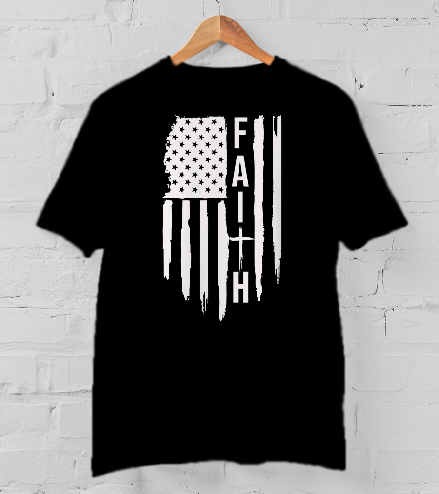 American Flag Faith Cross Stars Stripes T-Shirt