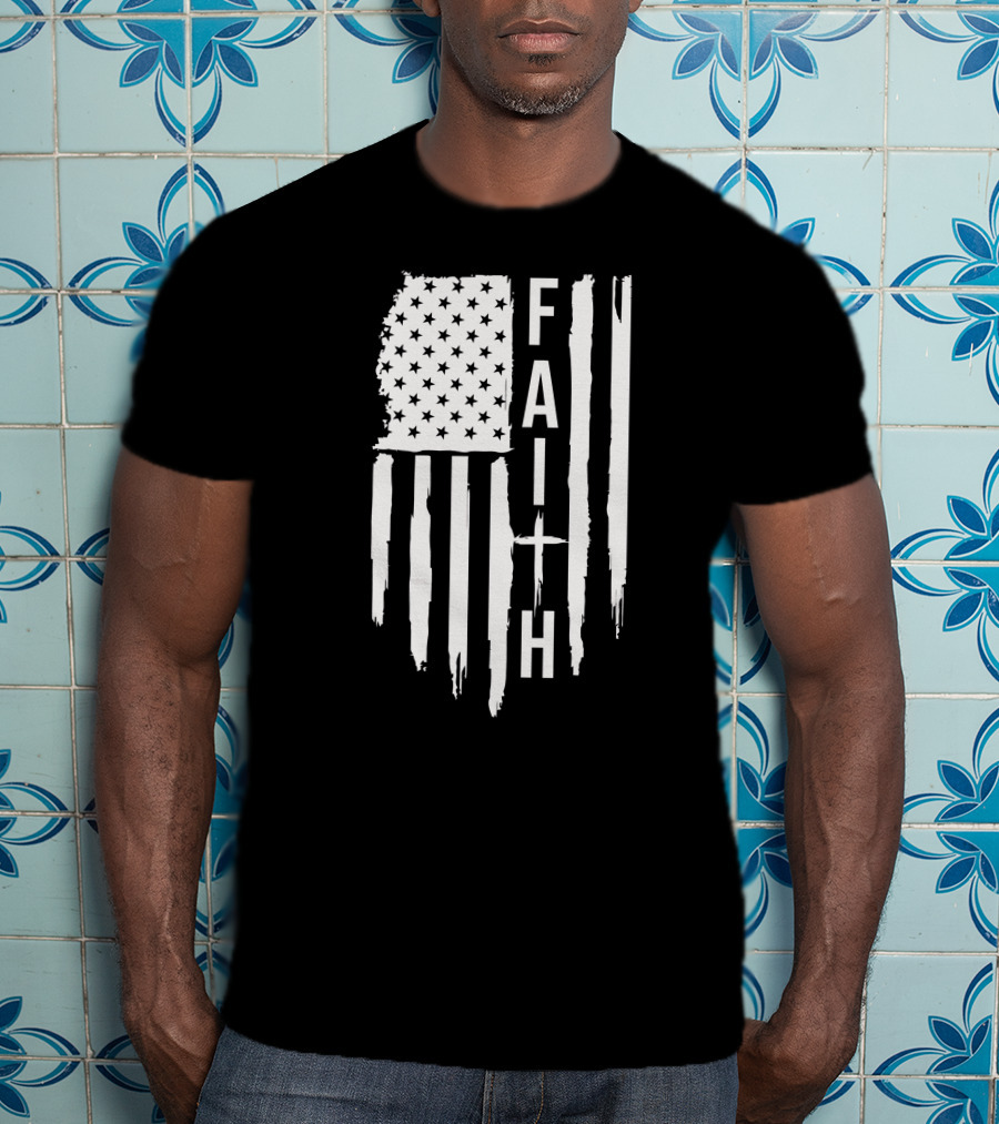 American Flag Faith Cross Stars Stripes T-Shirt