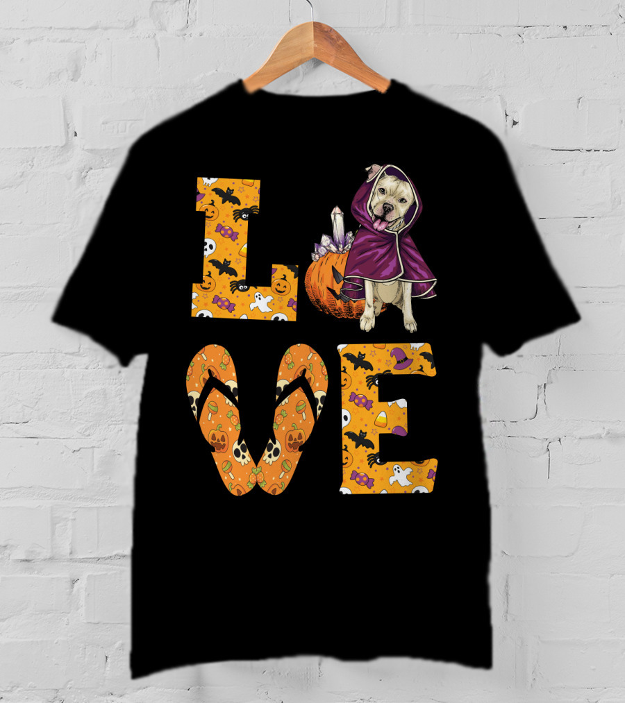LOVE Pitbull Terrier Halloween Pumpkin Ghost Bat Candy T-Shirt