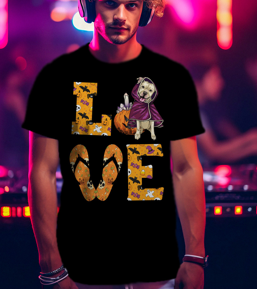 LOVE Pitbull Terrier Halloween Pumpkin Ghost Bat Candy T-Shirt