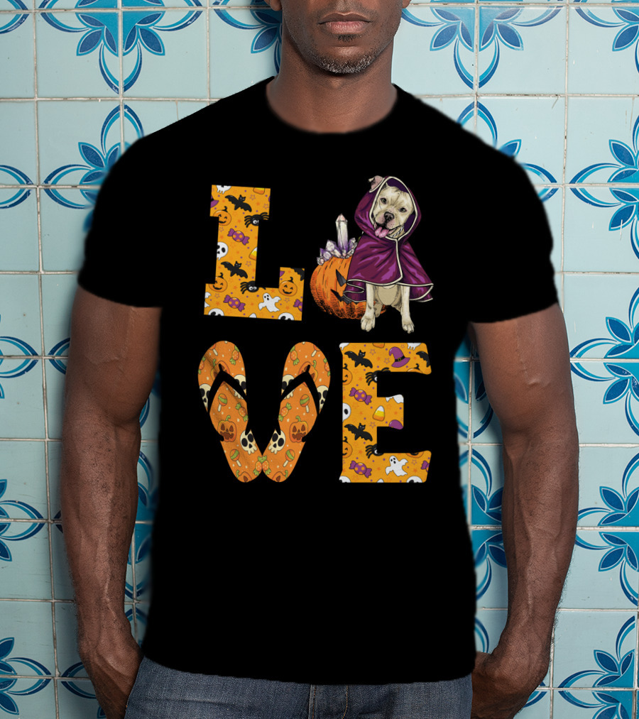 LOVE Pitbull Terrier Halloween Pumpkin Ghost Bat Candy T-Shirt