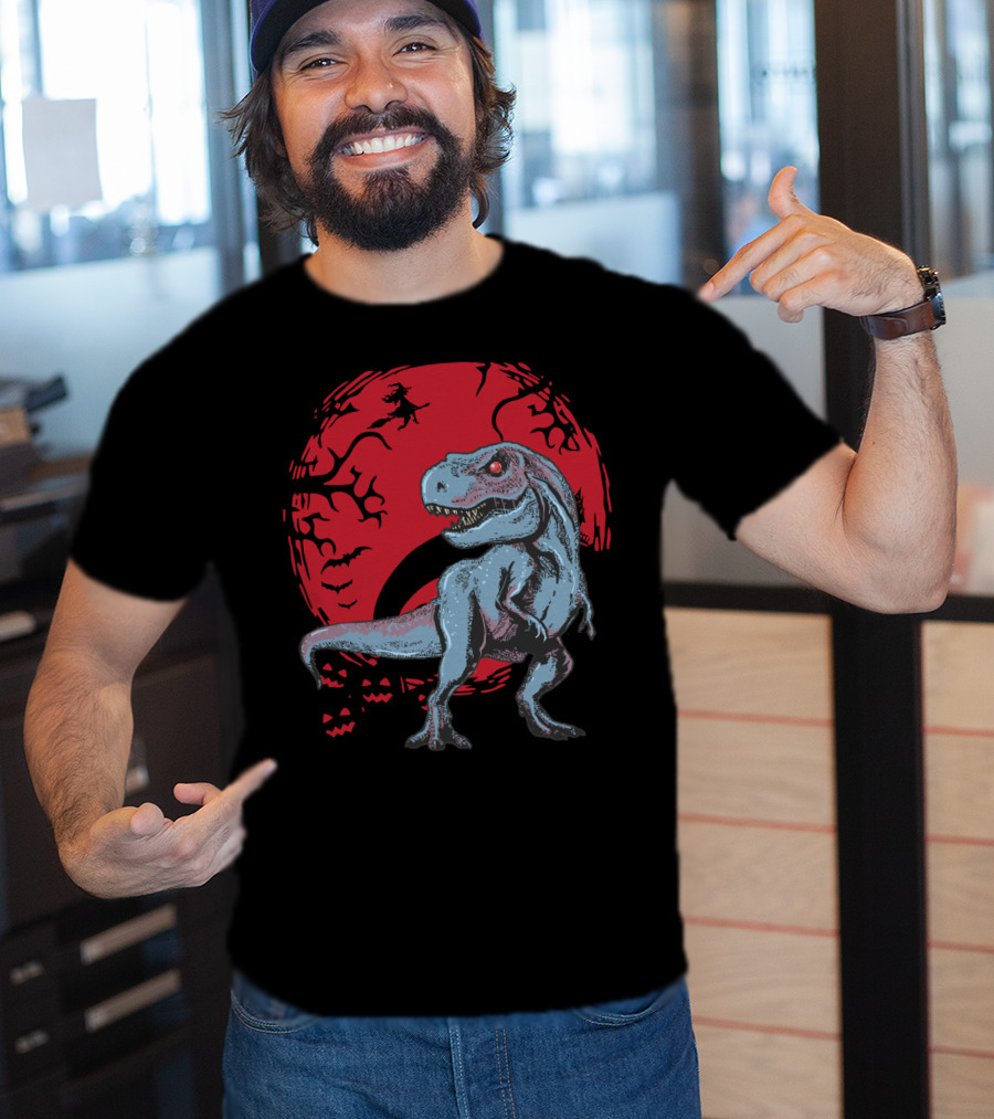 T-Rex Halloween Red Moon T-Shirt