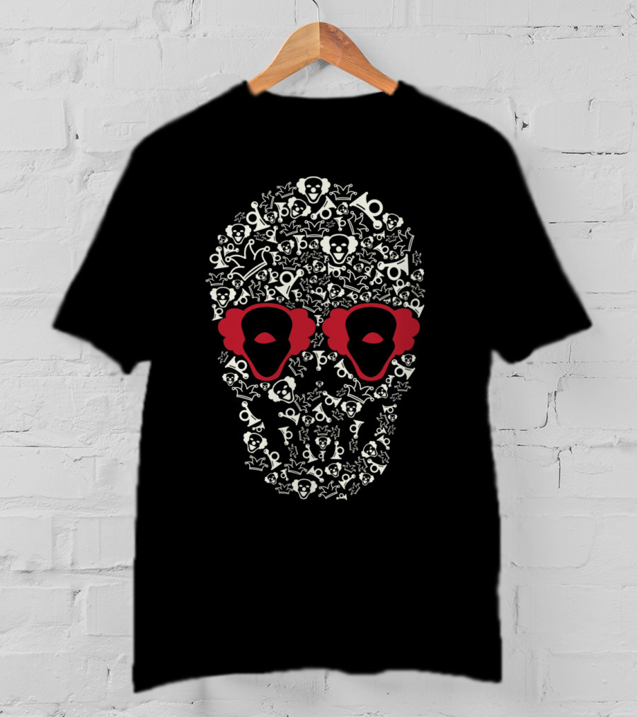 Clown Skull Pattern With Red Eyes And Nose T-Shirt