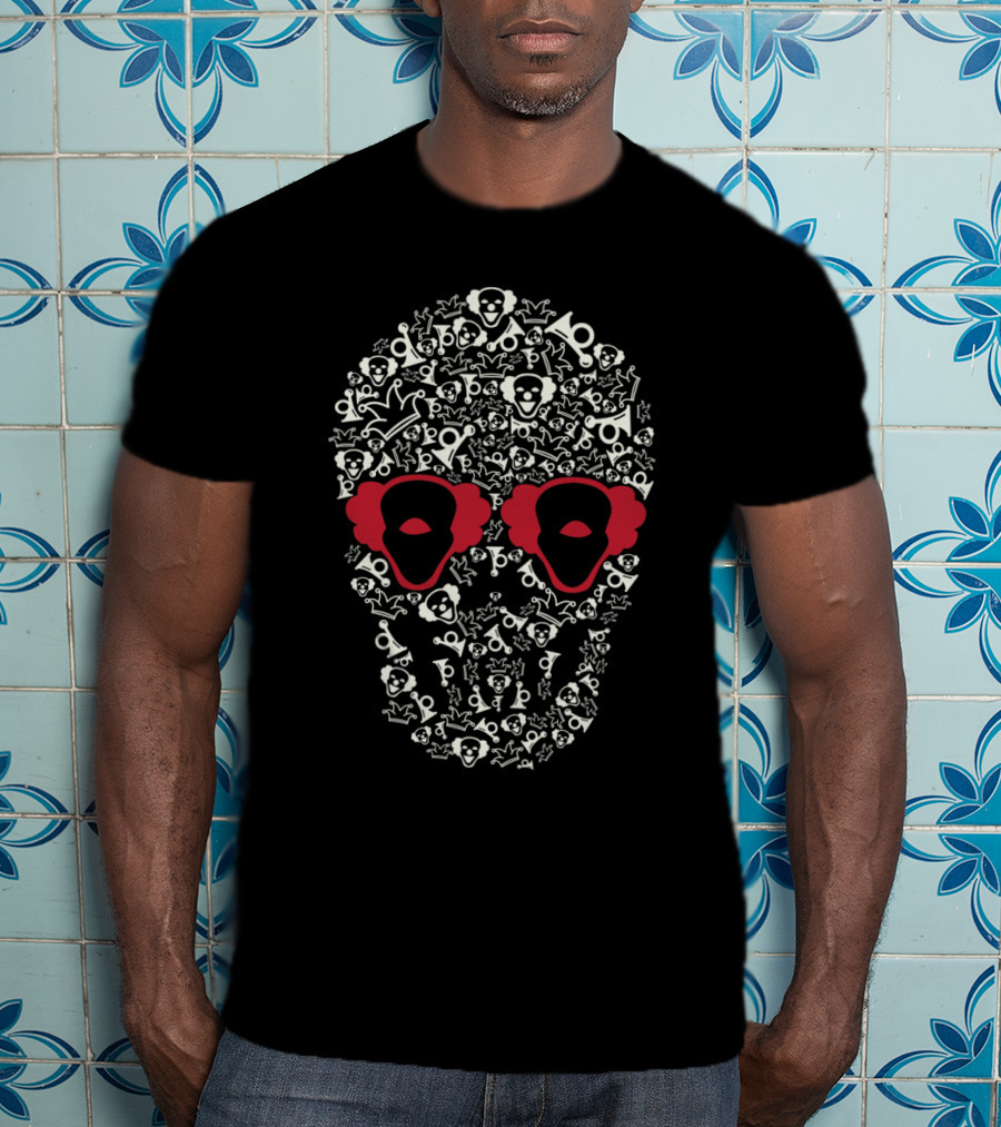 Clown Skull Pattern With Red Eyes And Nose T-Shirt
