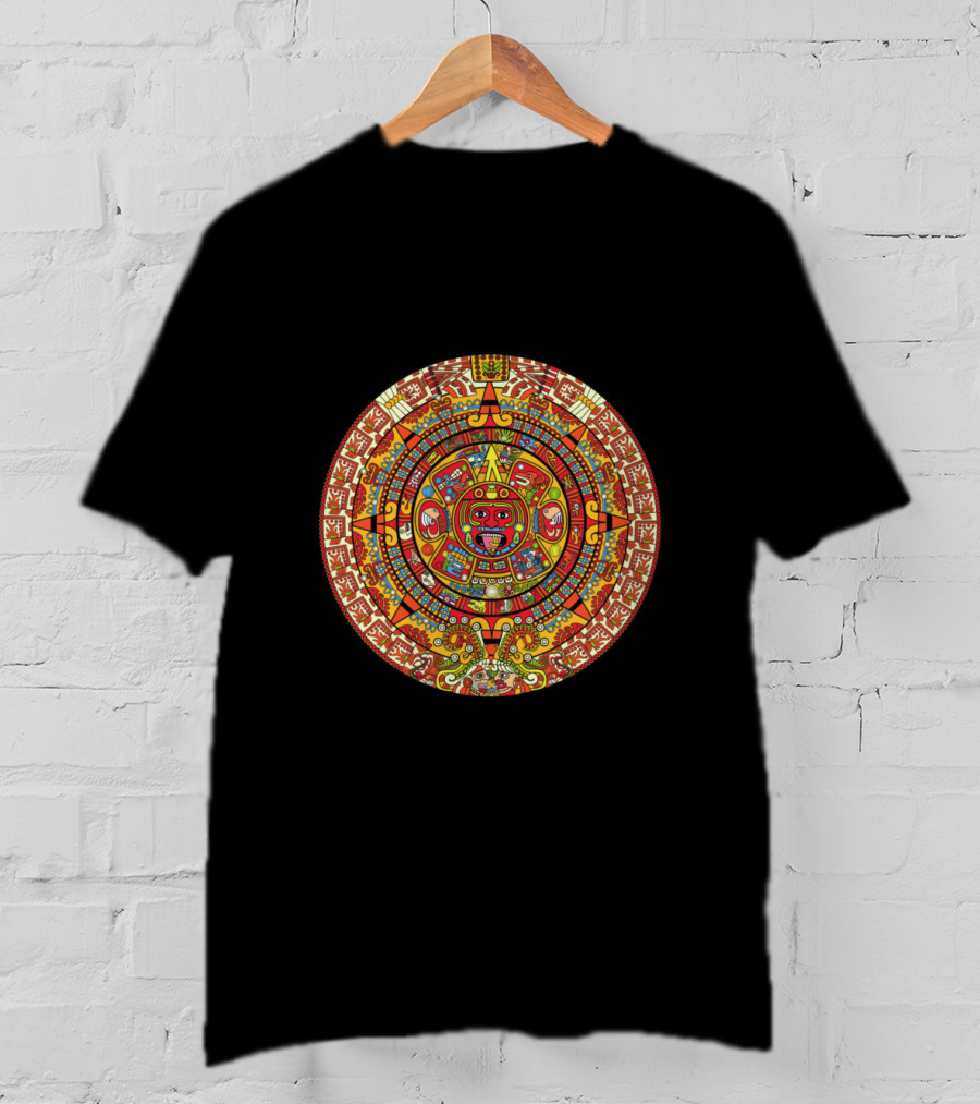 Colorful Maya Aztec Calendar Circle T-Shirt