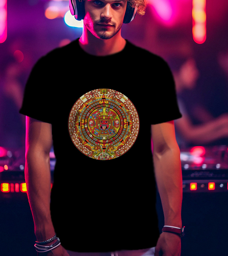 Colorful Maya Aztec Calendar Circle T-Shirt