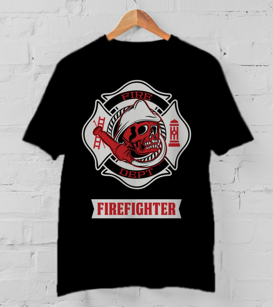 Firefighter Skull Fire Dept Maltese Cross T-Shirt