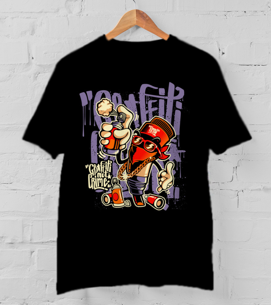 Graffiti Not Crime Spray Paint Character With Red Hat And Sunglasses T-Shirt