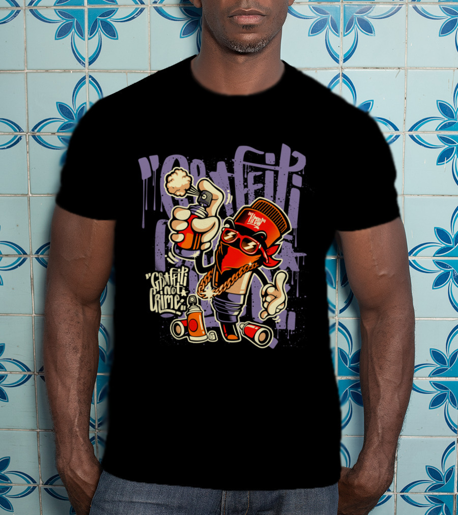 Graffiti Not Crime Spray Paint Character With Red Hat And Sunglasses T-Shirt
