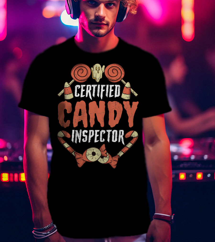 Certified Candy Inspector Halloween Lollipops And Candy Canes T-Shirt