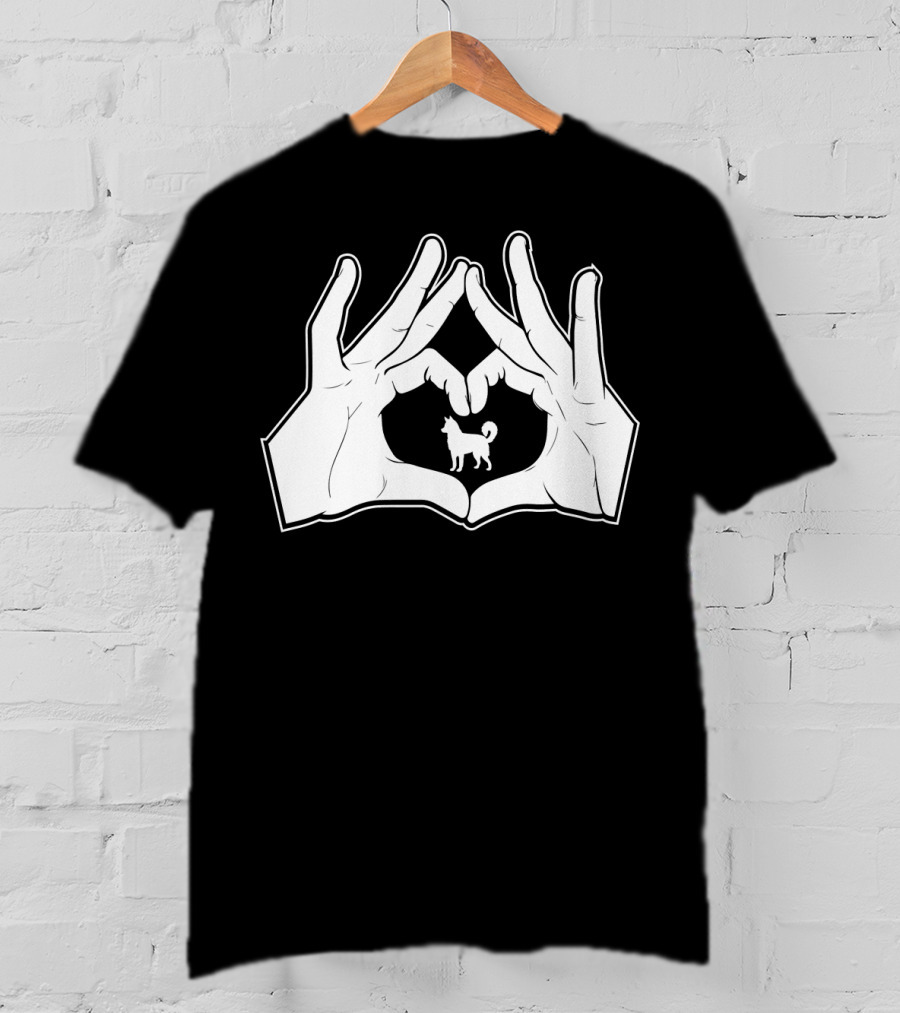 Alaskan Clover Kai Hands Heart Sign Dog Inside Hand Heart Gesture T-Shirt