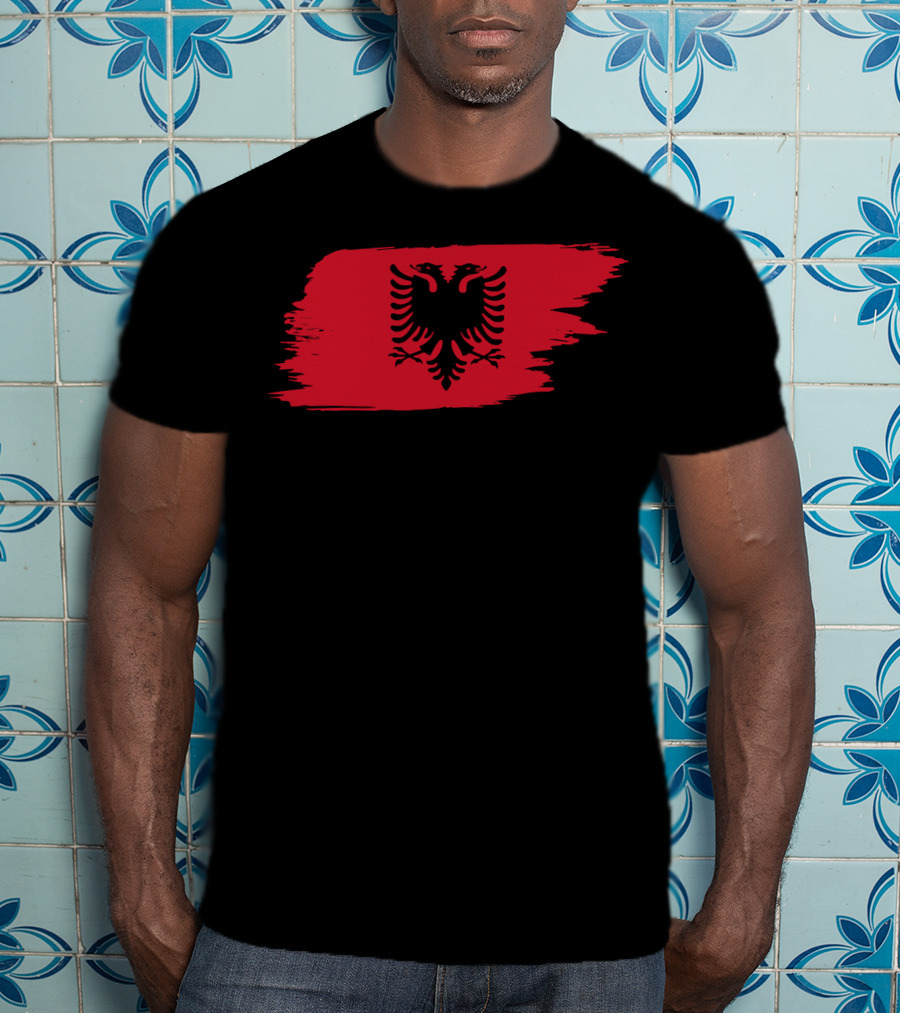 Albania Flag Red Brushstroke Double-Headed Eagle T-Shirt