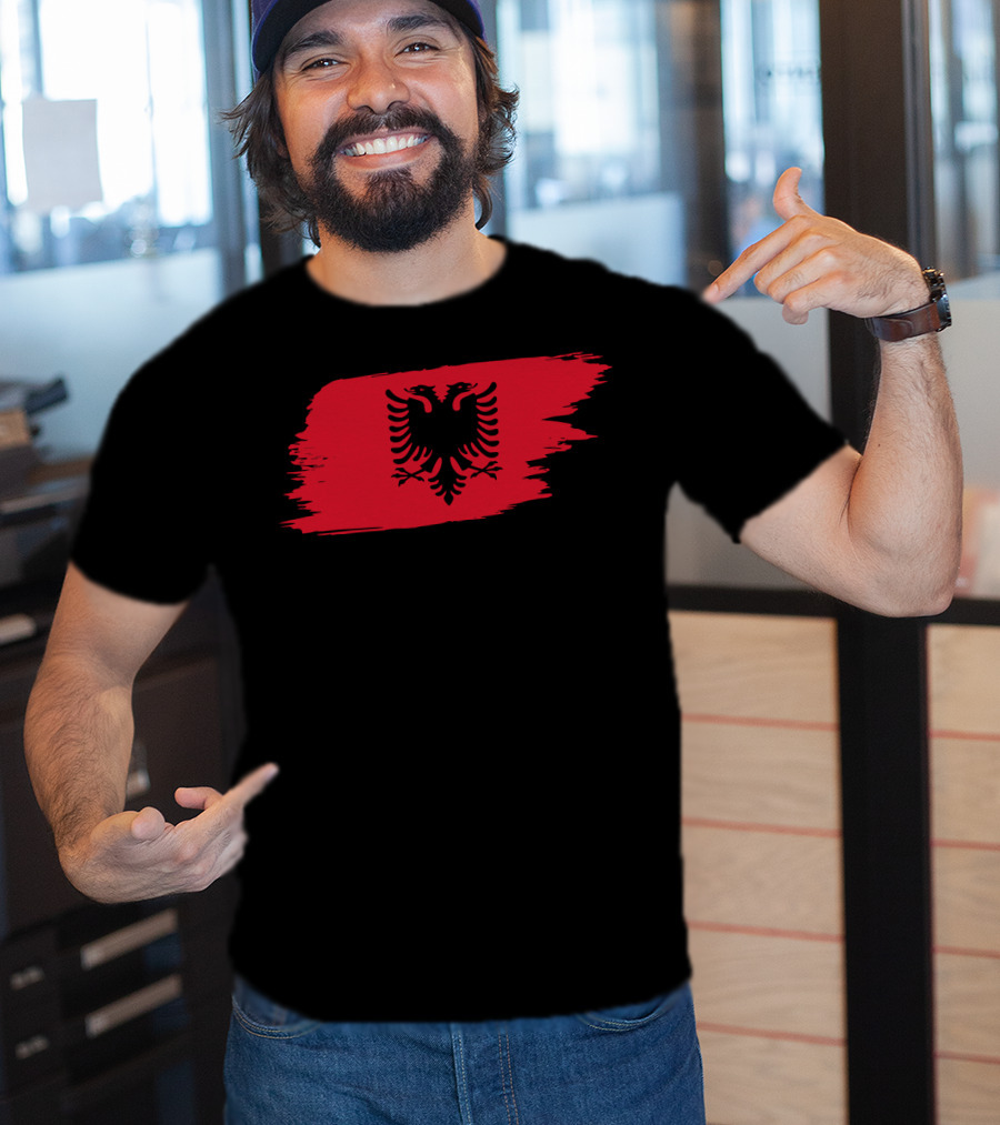 Albania Flag Red Brushstroke Double-Headed Eagle T-Shirt