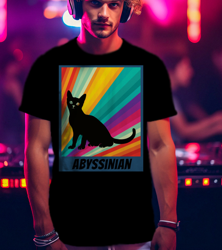 Abyssinian Cat Retro Rainbow T-Shirt