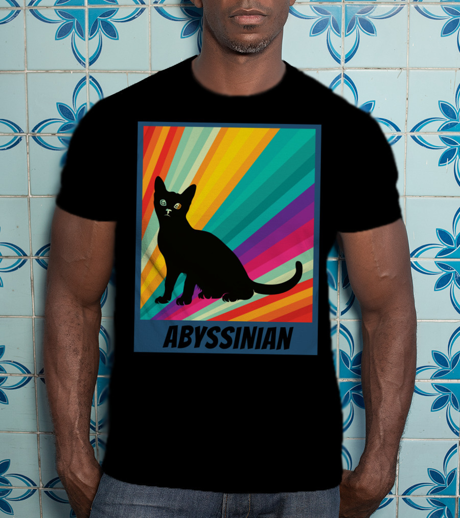 Abyssinian Cat Retro Rainbow T-Shirt