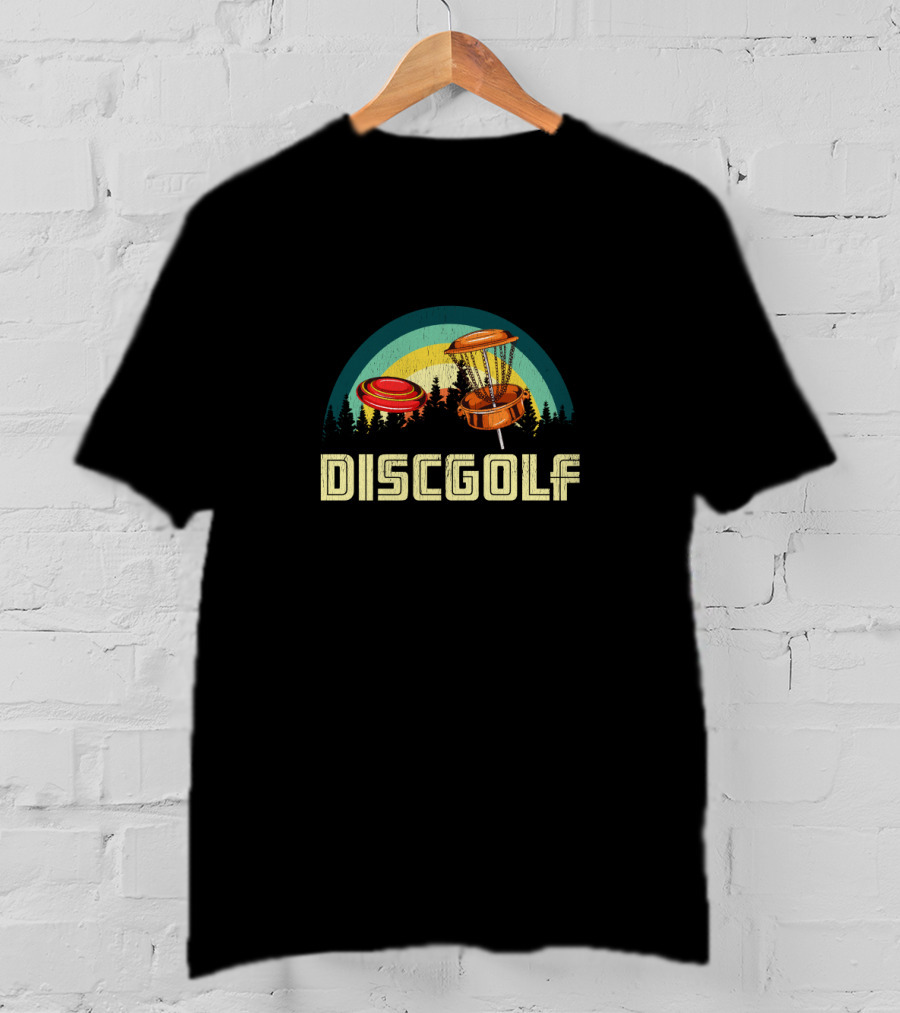 Vintage Disc Golf Frolf Frisbee 80s Style Retro Forest Scene T-Shirt