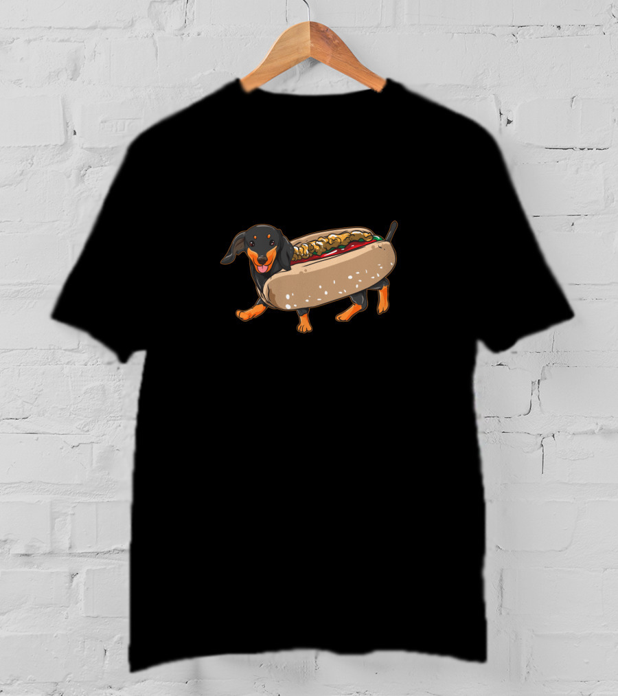 Dachshund Sausage Dog In Hot Dog Bun With Mustard T-Shirt