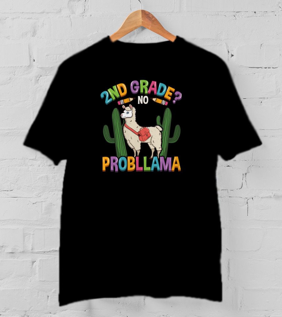 2nd Grade No Probllama Llama With Cactus And Pencils Graduation T-Shirt