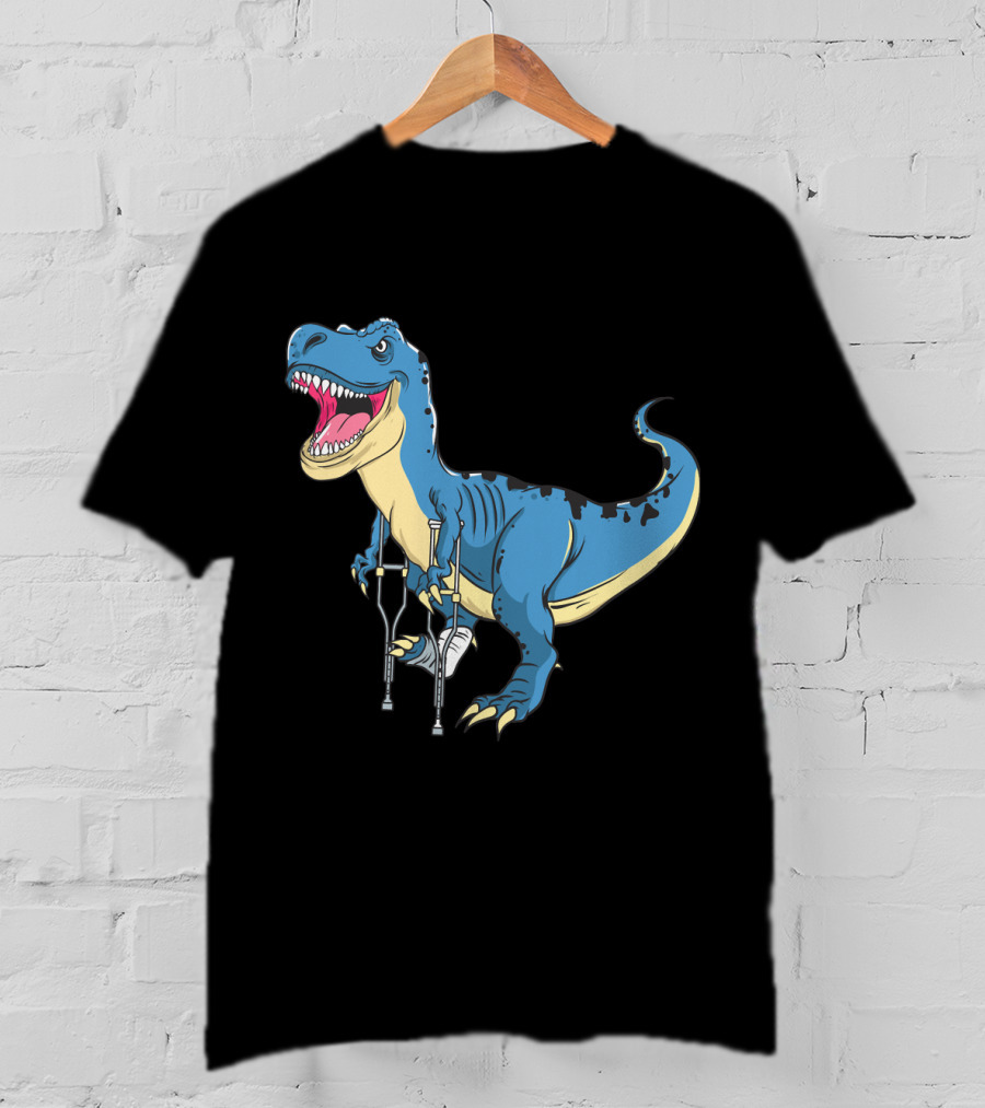 Broken Leg Dinosaur Awww Snap Funny Rex With Crutches T-Shirt