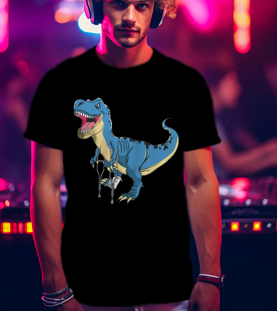 Broken Leg Dinosaur Awww Snap Funny Rex With Crutches T-Shirt