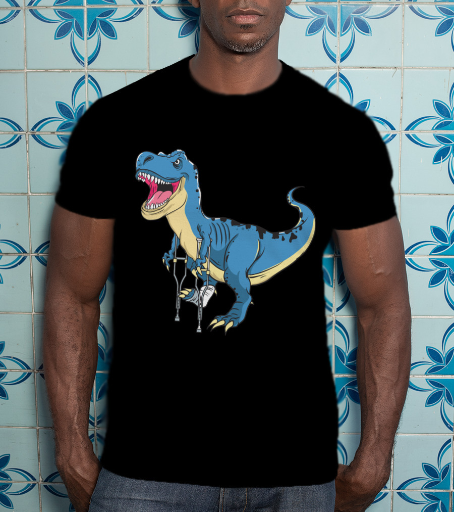 Broken Leg Dinosaur Awww Snap Funny Rex With Crutches T-Shirt