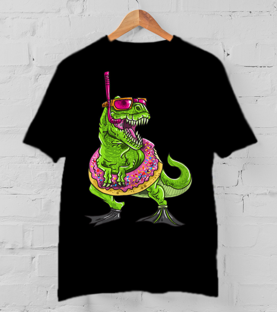 Dinosaur Snorkeling Donut Float Summer Pool Party T-Shirt