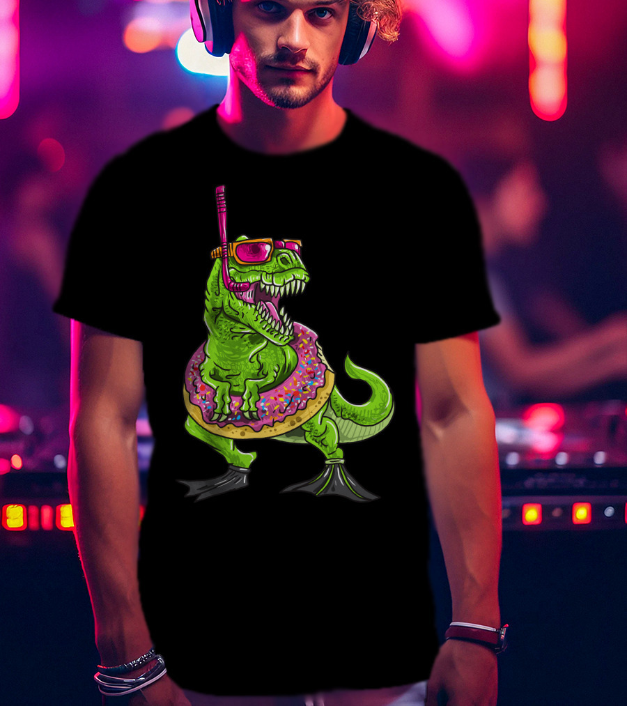 Dinosaur Snorkeling Donut Float Summer Pool Party T-Shirt