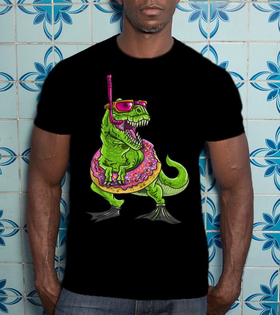 Dinosaur Snorkeling Donut Float Summer Pool Party T-Shirt
