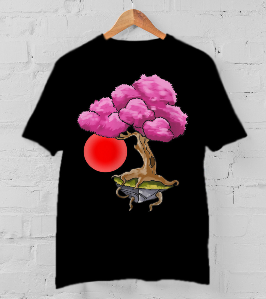 Floating Japanese Cherry Blossom Sakura Tree With Red Sun Sphere T-Shirt