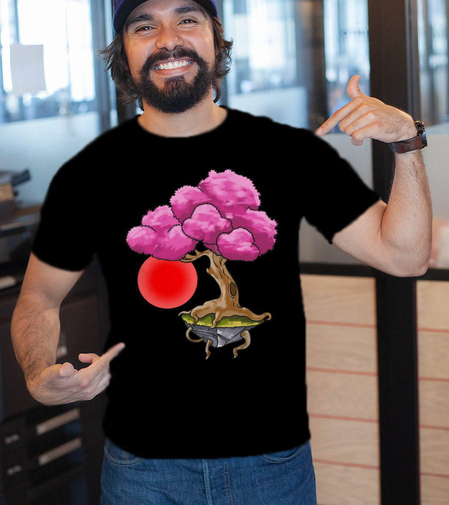 Floating Japanese Cherry Blossom Sakura Tree With Red Sun Sphere T-Shirt