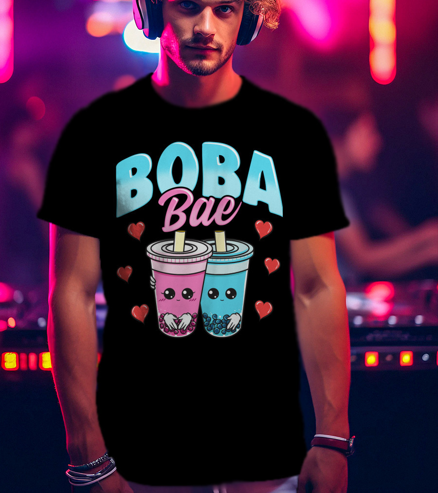 Kawaii Boba Bae Cute Bubble Tea Characters With Hearts T-Shirt
