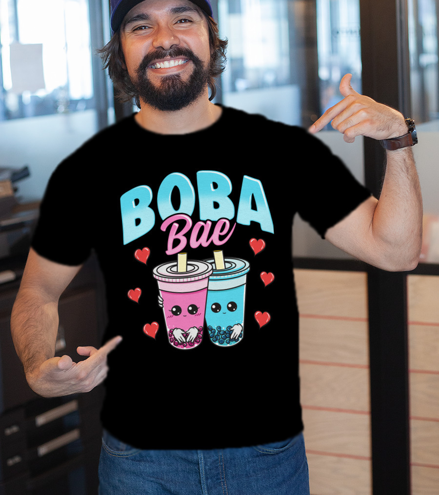 Kawaii Boba Bae Cute Bubble Tea Characters With Hearts T-Shirt