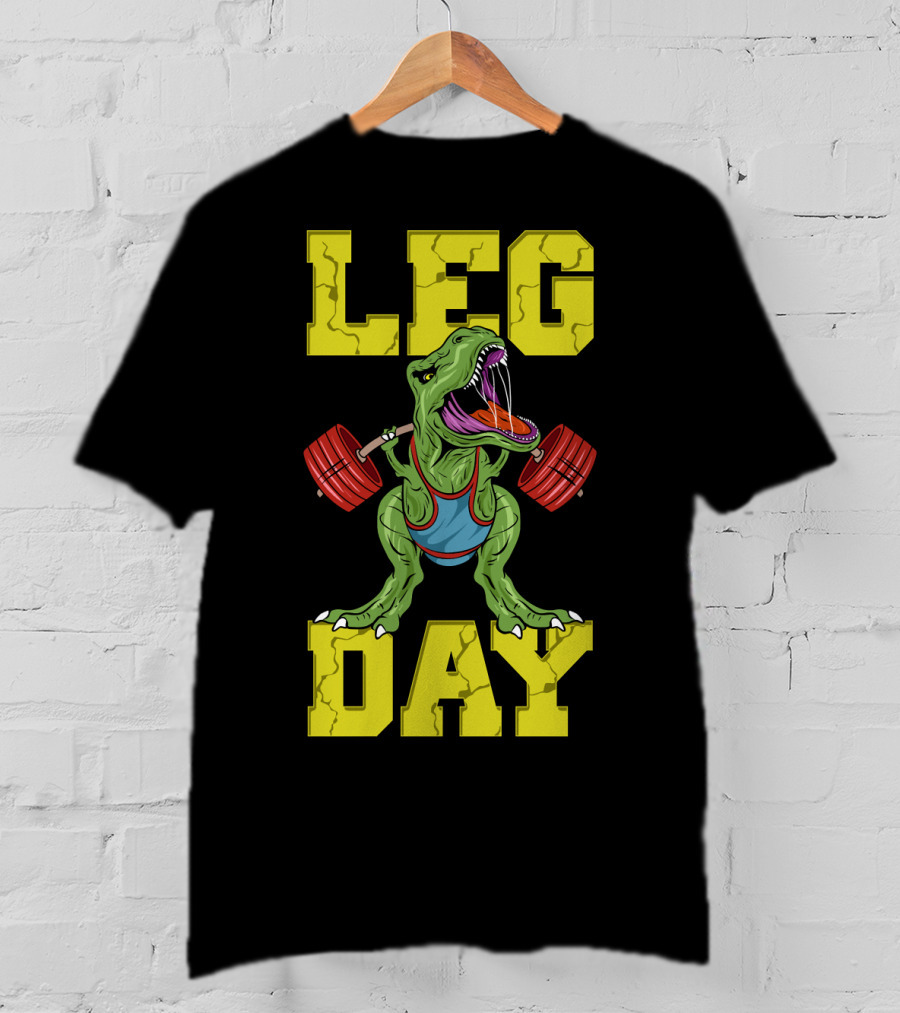 Leg Day Dinosaur Weight Lifter Squat Barbell Training T-Shirt