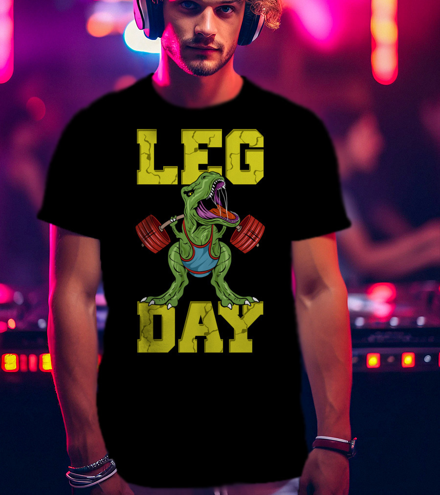 Leg Day Dinosaur Weight Lifter Squat Barbell Training T-Shirt