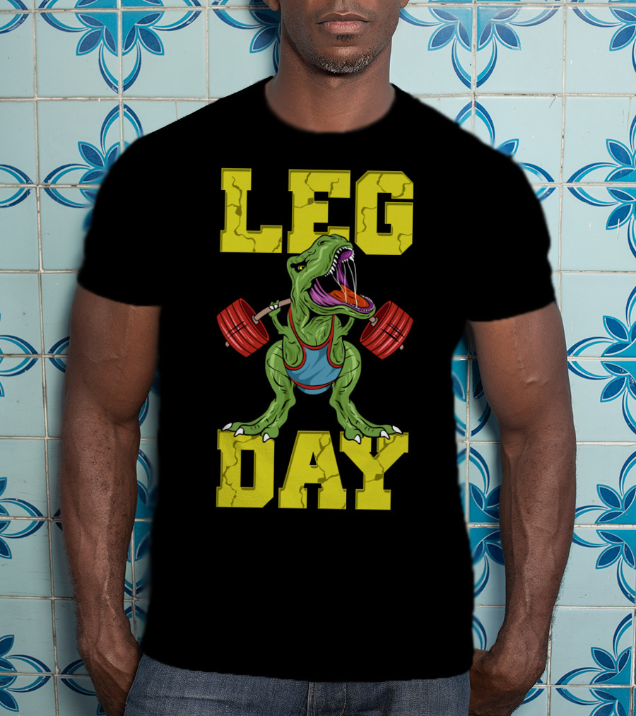 Leg Day Dinosaur Weight Lifter Squat Barbell Training T-Shirt