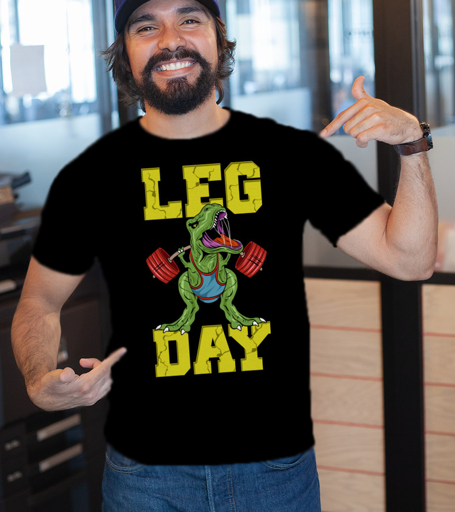 Leg Day Dinosaur Weight Lifter Squat Barbell Training T-Shirt