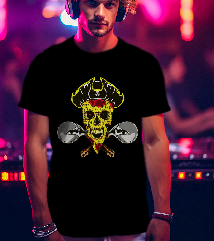 Pirate Skull Pizza With Crossed Wheel Cutters T-Shirt