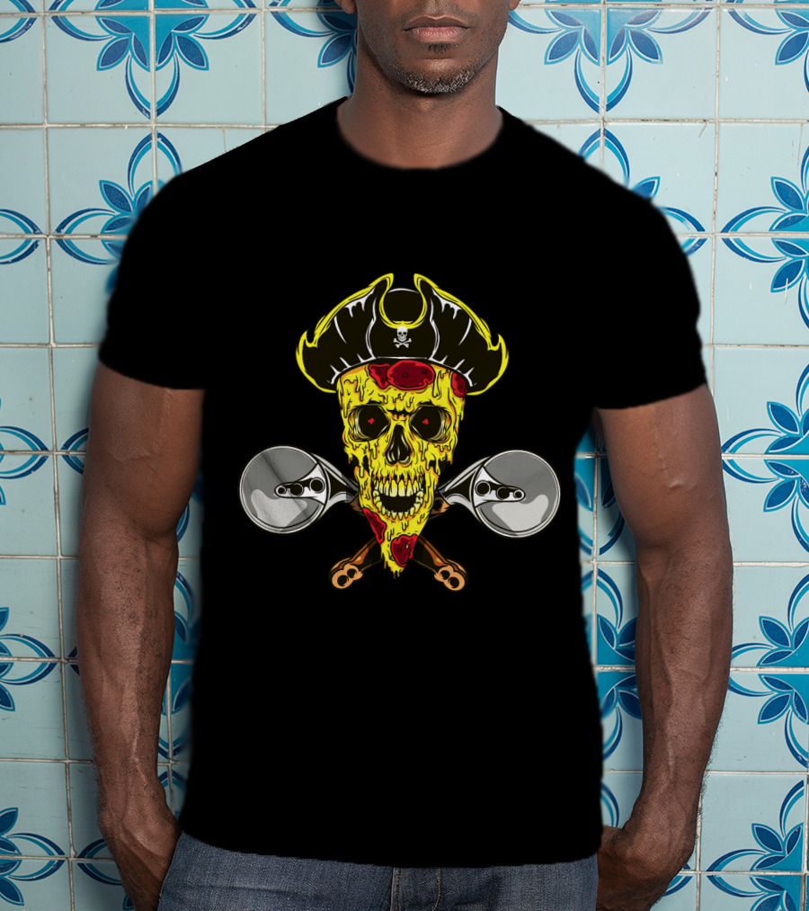 Pirate Skull Pizza With Crossed Wheel Cutters T-Shirt