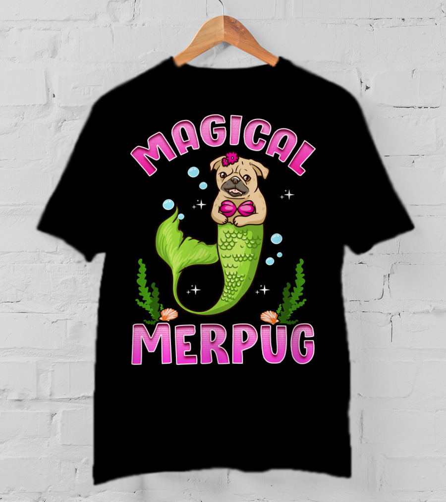 Magical Merpug Pug Dog With Mermaid Tail T-Shirt