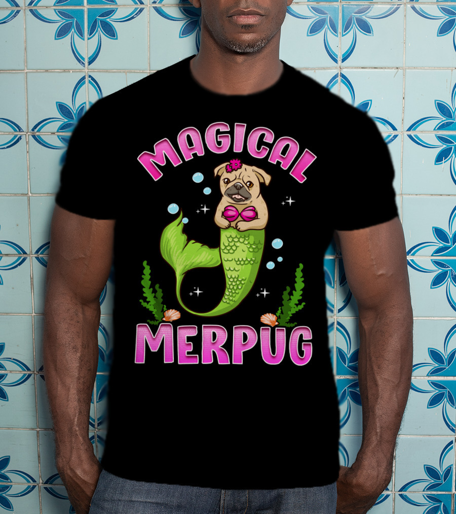 Magical Merpug Pug Dog With Mermaid Tail T-Shirt