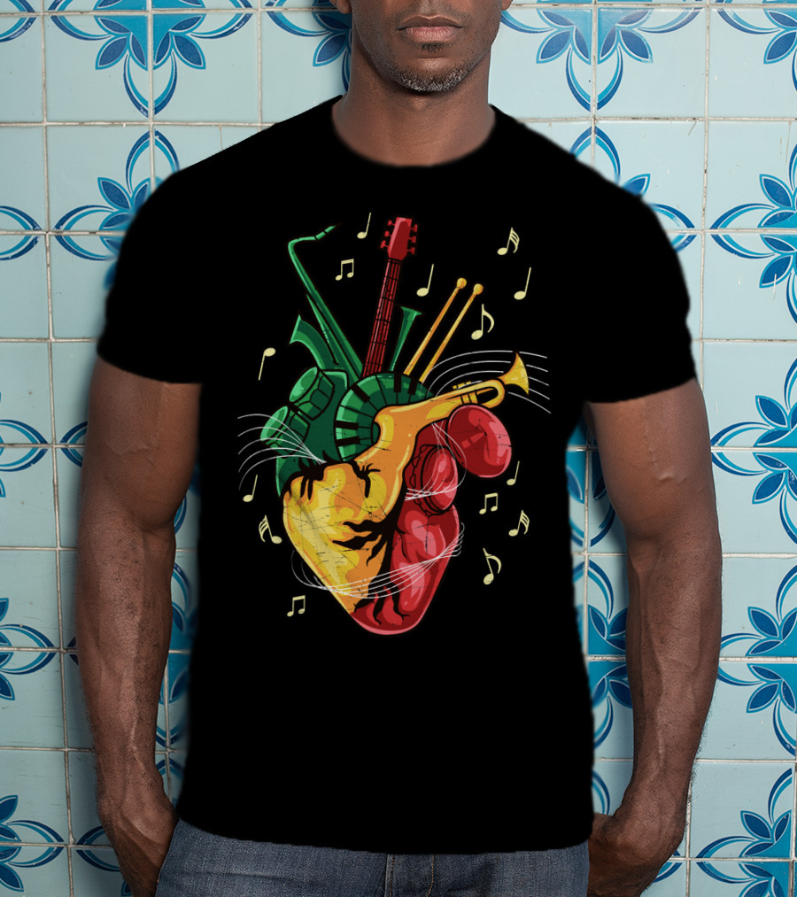 Reggae Lover Jamaican Heart Music Rastafari Instrument Fusion T-Shirt
